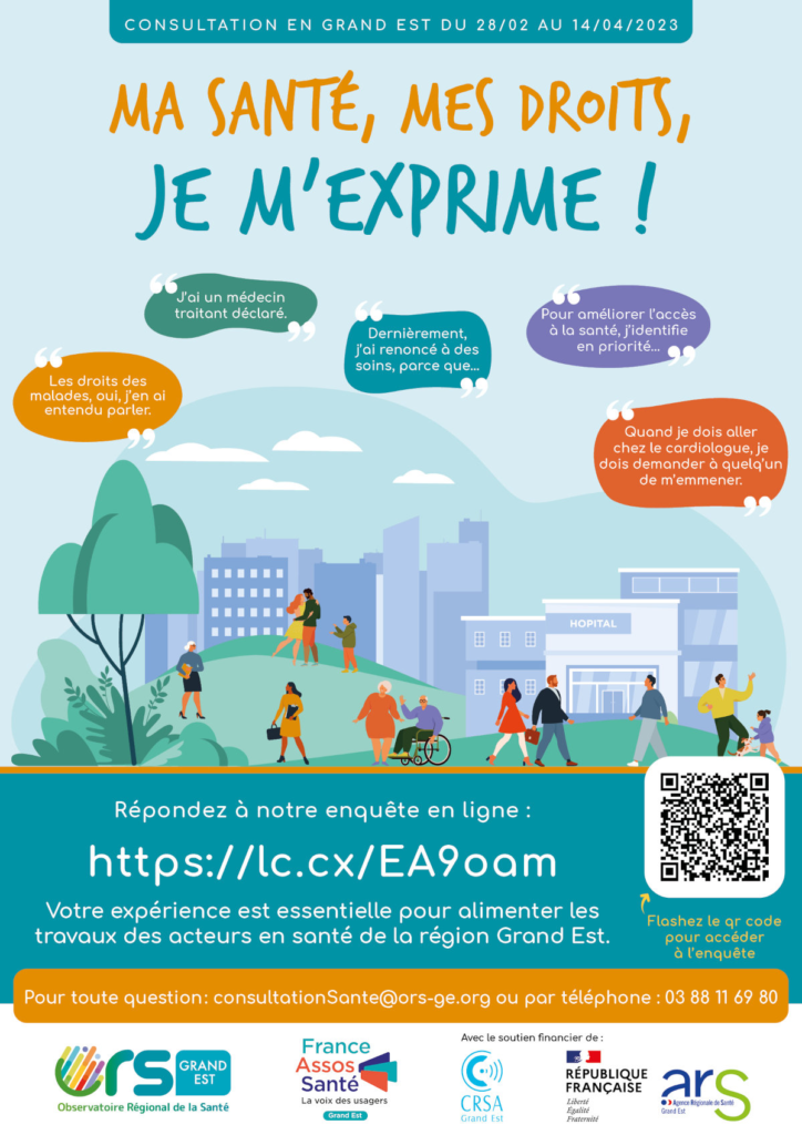 Affiche sur enquête en ligne : ma santé, mes droits, je m'exprime !