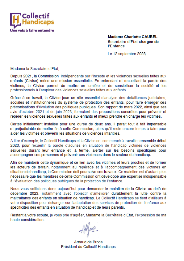 Courrier CHS pour CIIVISE