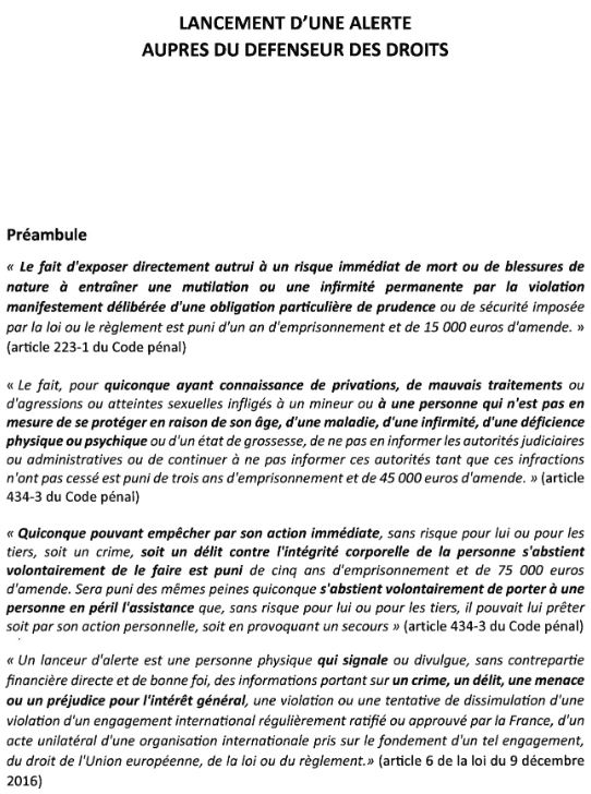 Lancement d'alerte à la défenseur des droits 1