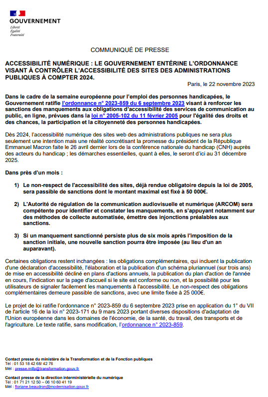 Communiqué de presse accessibilité numérique