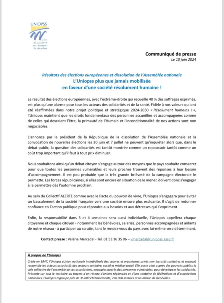 L'appel de l'UNIOPSS après les élections européennes