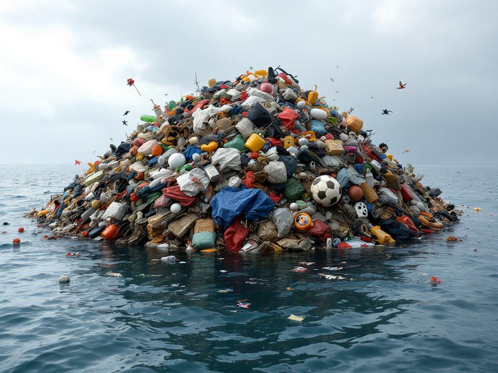 île flottante de déchets - image générée - Le chat/Mistral