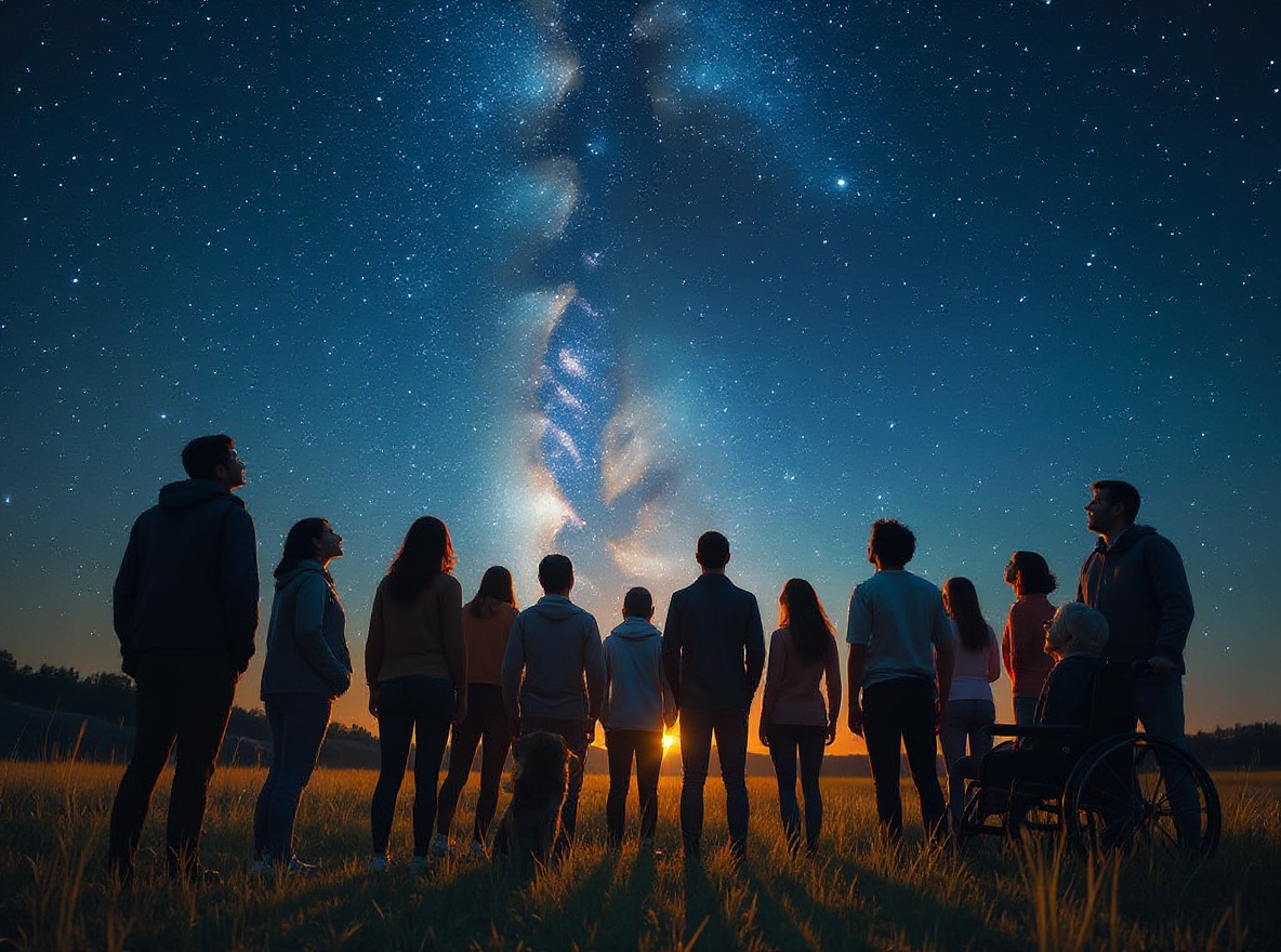 Des personnes pleines d'espoir regardent le ciel et font un vœu sous une étoile filante